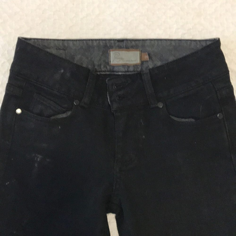 Black denim jeans. Straight leg.